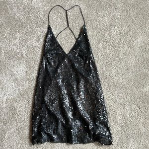 MOTEL black sequined mini dress with low back, size medium, perfect condition!